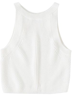 Closed sleeveless ribbed organic cotton top - White