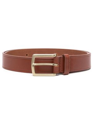 Closed square-buckle leather belt - Brown