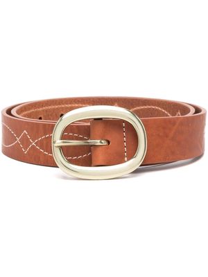 Closed stitch-detail leather belt - Brown