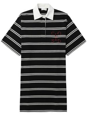 Closed striped cotton polo dress - Black