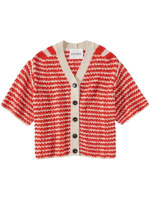 Closed striped crochet-knit cardigan - Red