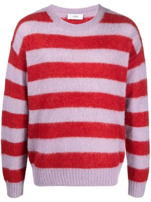 Closed striped-knit crew-neck jumper - Red