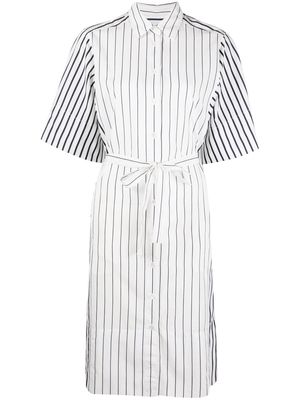 Closed striped short-sleeve shirt dress - White