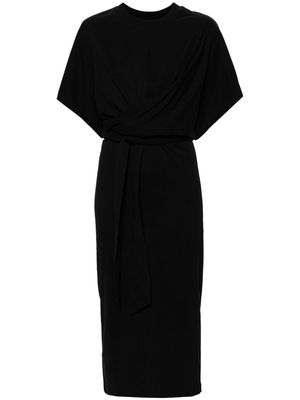 Closed tie-fastening cotton midi dress - Black