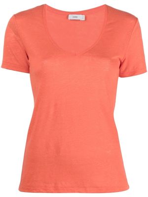 Closed V-neck linen T-shirt - Orange