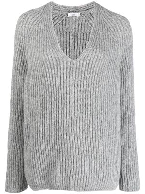 Closed V-neck ribbed knit jumper - Grey