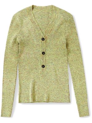 Closed V-neck speckle-knit jumper - Green
