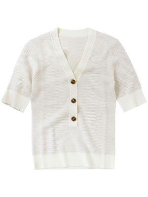 Closed V-neck wool knitted top - 218