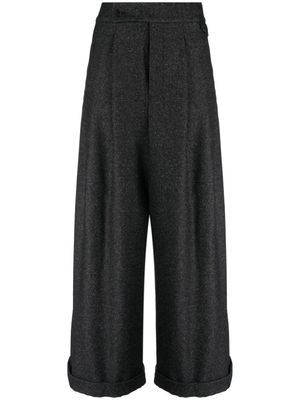 Closed wide-leg mélange-effect trousers - Grey