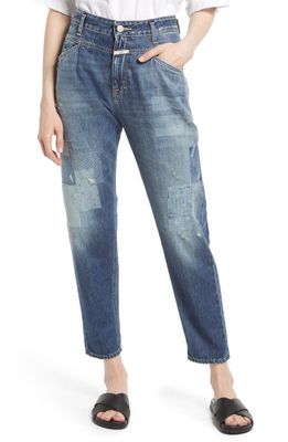 Closed X-Lent Patched High Waist Tapered Jeans in Mid Blue
