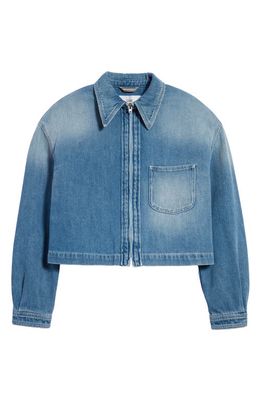 Closed Zip Up Crop Organic Cotton Denim Jacket in Light Blue