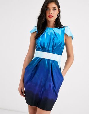 Closet capped sleeve tulip mini dress-Blues