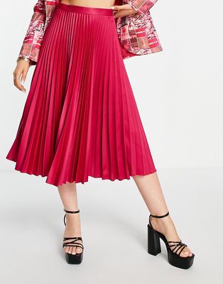 Closet London pleated midi skirt in berry-Red
