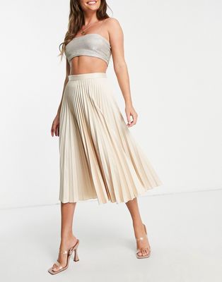 Closet London pleated midi skirt in taupe-Neutral