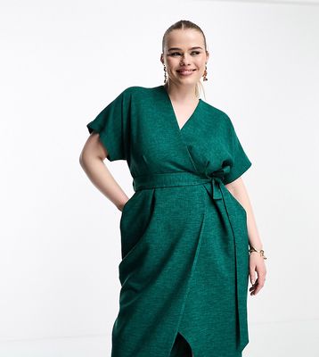 Closet London Plus kimono wrap dress in emerald-Green