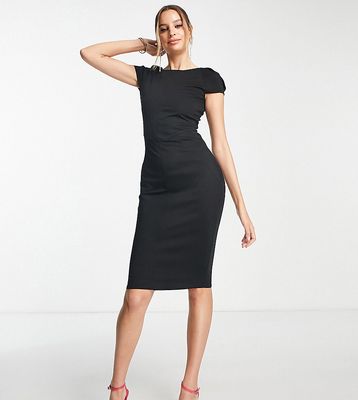 Closet London Tall puff shoulder pencil dress with bodice detail in black