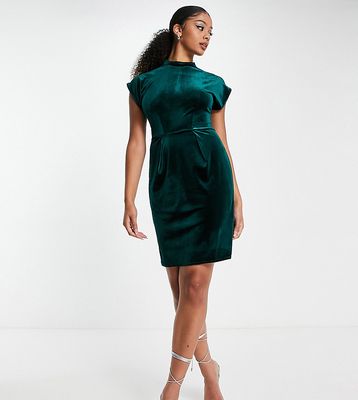 Closet London Tall velvet mini dress in emerald-Green
