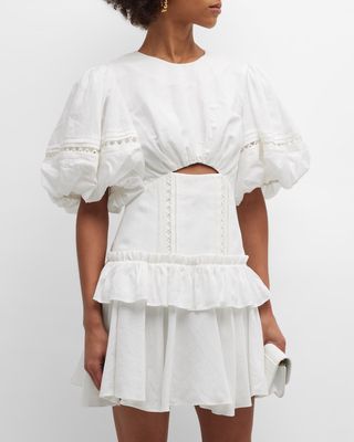Clovelly Embroidered Puff-Sleeve Mini Dress