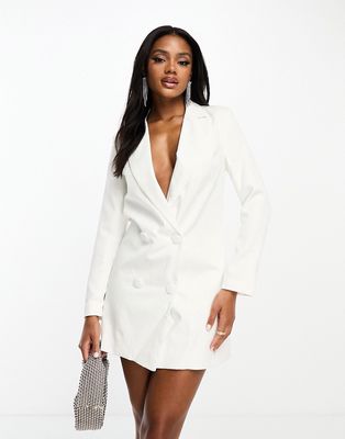 Club L London ivory tailored button up blazer in ivory-White