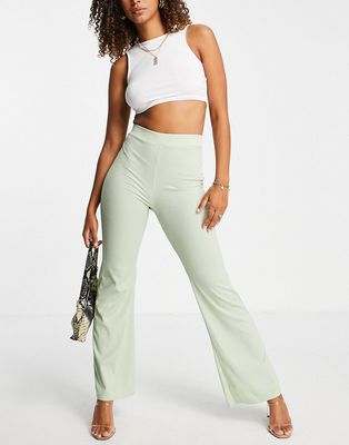 Club L London ribbed flare pants in green - part of a set