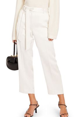 Club Monaco Belted Slim Fit Satin Pants in Off White/Blanc Casse