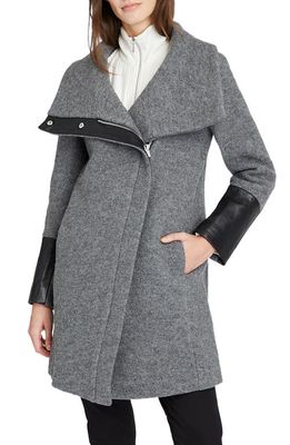 Club Monaco Halli Wool & Leather Coat in Heather Grey/Gris