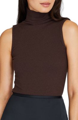 Club Monaco Sleeveless Cotton Blend Turtleneck Sweater in Dark Brown/Brun Fonce