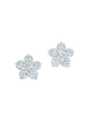 Cluster 18K White Gold & Diamond Flower Stud Earrings