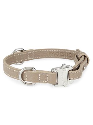 Clyde Designer Leather Pet Collar - Taupe - Size Small - Taupe - Size Small