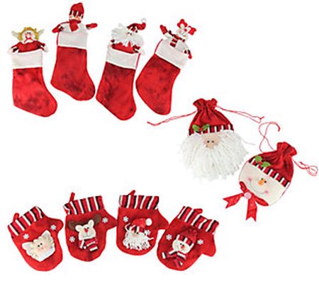 CMI Pack of 10 Red Christmas Stocking and Gift Bag Set