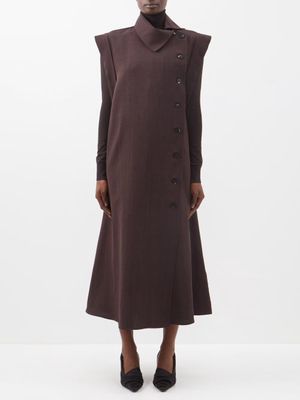 Co - Asymmetric-collar Buttoned Canvas Dress - Womens - Dark Brown