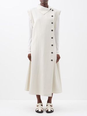 Co - Asymmetric-collar Buttoned Canvas Dress - Womens - Light Grey