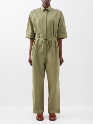 Co - Belted Cotton-blend Jumpsuit - Womens - Khaki