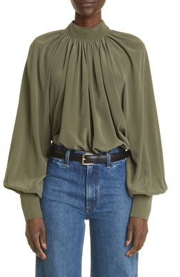 CO Flounce Silk Crepe Blouse in 305 Evergreen