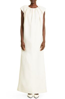 CO Gathered Cap Sleeve Wool & Silk Gown in Ivory