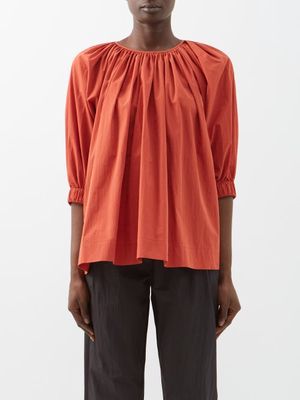 Co - Gathered Cotton-blend Swing Top - Womens - Red