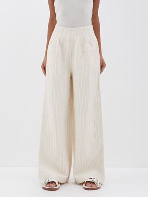 Co - High-rise Bouclé-stripe Wide-leg Trousers - Womens - Cream