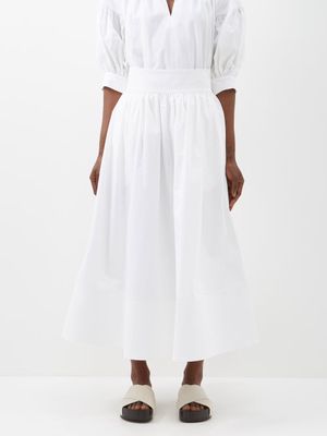 Co - High-rise Cotton-poplin Midi Skirt - Womens - White