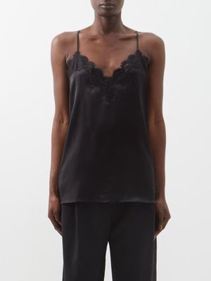 Co - Lace-trimmed Silk Cami Top - Womens - Black