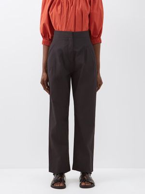 Co - Pleated Cotton-blend High-waisted Trousers - Womens - Black