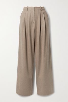 Co - Pleated Wool And Cashmere-blend Wide-leg Pants - Brown