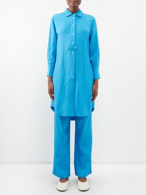 Co - Point Collar Twill Midi Dress - Womens - Blue