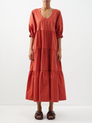 Co - Scoop-neck Crinkled Cotton-blend Midi Dress - Womens - Red