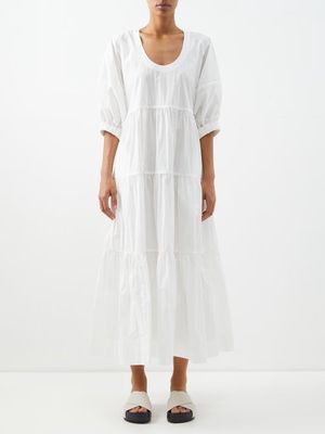 Co - Scoop-neck Crinkled Cotton-blend Poplin Midi Dress - Womens - White