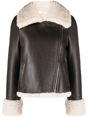 Co shearling-trim leather jacket - Brown