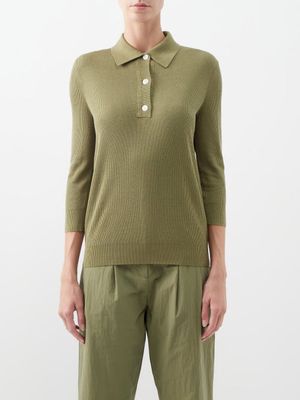 Co - Silk-jersey Polo Shirt - Womens - Khaki