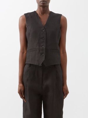Co - Tailored Linen-blend Waistcoat - Womens - Black