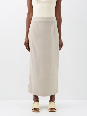 Co - Wool-blend Midi Pencil Skirt - Womens - Oatmeal