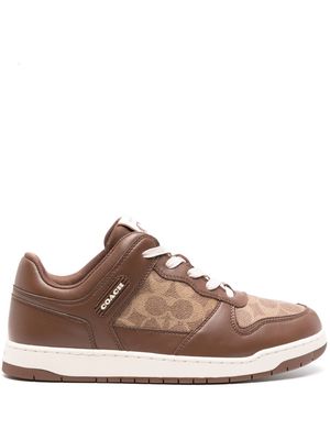 Coach logo-debossed panelled leather sneakers - Brown