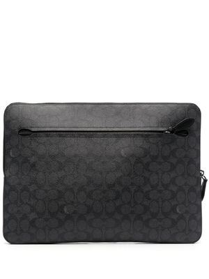Coach logo-pattern leather laptop bag - Black